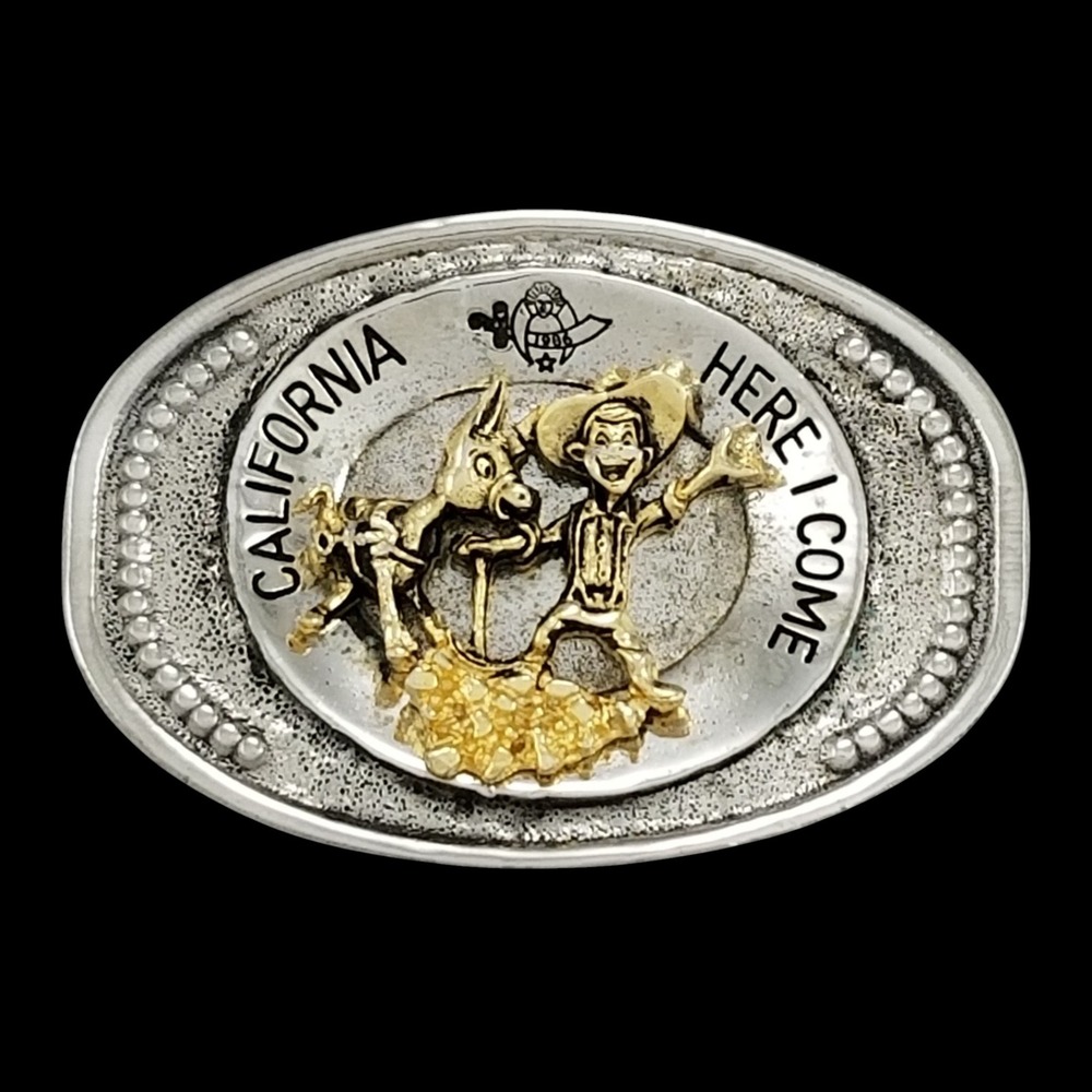 1986 Freemasons Shriners Mason California Here I Come Belt Buckle Gold‎ Rush